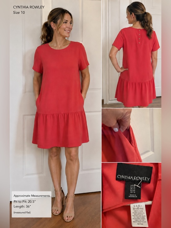 Cynthia Rowley Dresses & Skirts - Cynthia Rowley Coral Pink Shift Dress Size 10 Drop Waist Pockets Short Sleeve